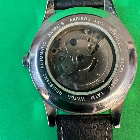 Akribos XXIV AK494SS Men's Skeleton Automatic Watch 42mm Black Leather Strap -09 - Picture 8 of 10